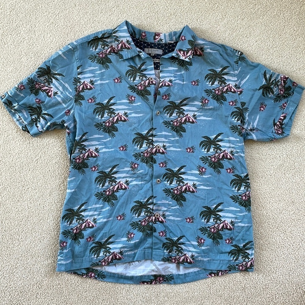 Ted Baker | Hawaiian Volcano Palm Wave Button Down Short Sleeve Shirt Size 5